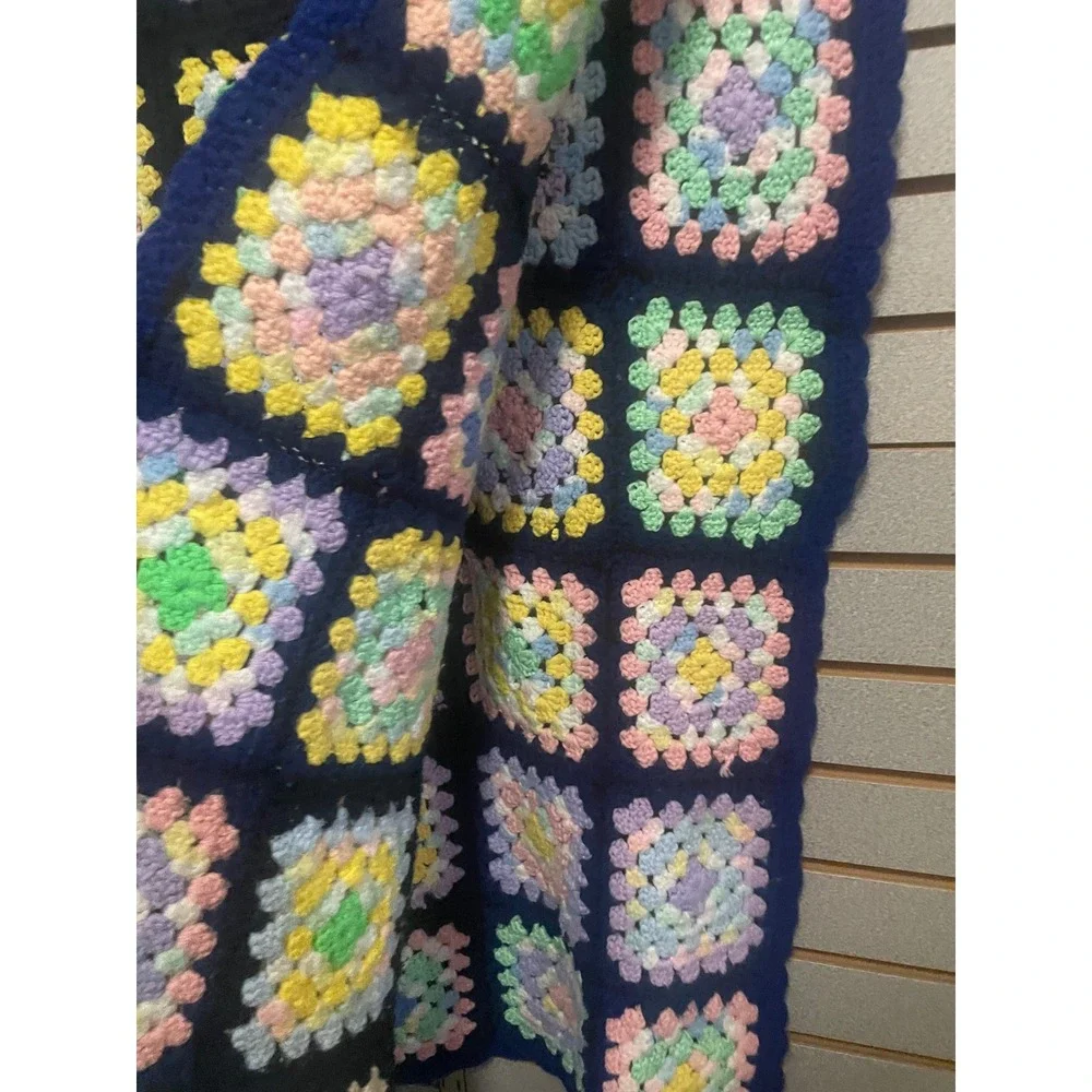 VTG Handmade Crochet Granny Square Afghan Blanket Rosanne Pastel Patchwork 44x54